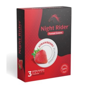 Night Rider Extra Dotted Premium Condoms-STRAWBERRY Flavour (3 Pcs in a pack)